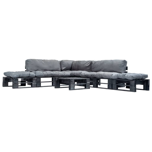 6-delige Loungeset pallet met grijze kussens hout is nu te koop bij PeponiXL, paradijselijk wonen!