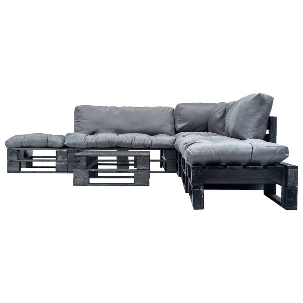 6-delige Loungeset pallet met grijze kussens hout is nu te koop bij PeponiXL, paradijselijk wonen!
