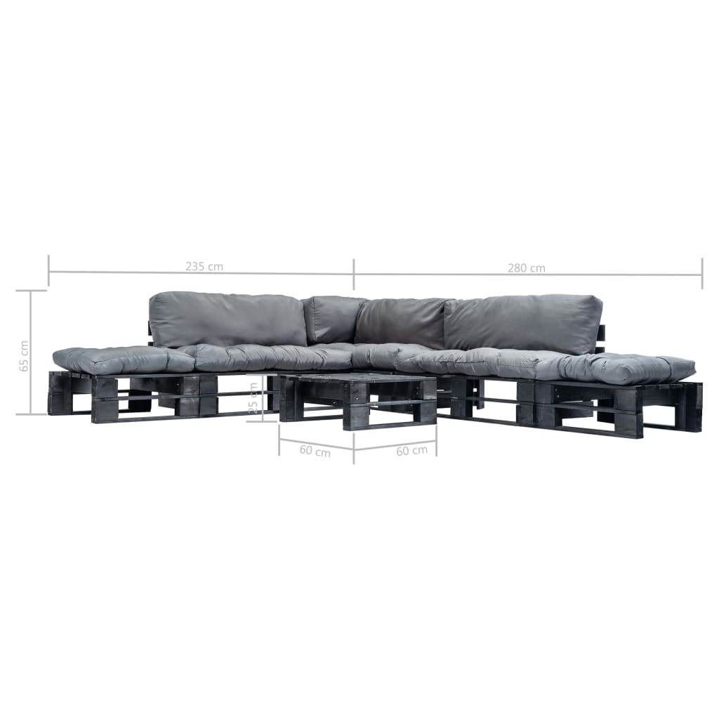 6-delige Loungeset pallet met grijze kussens hout is nu te koop bij PeponiXL, paradijselijk wonen!