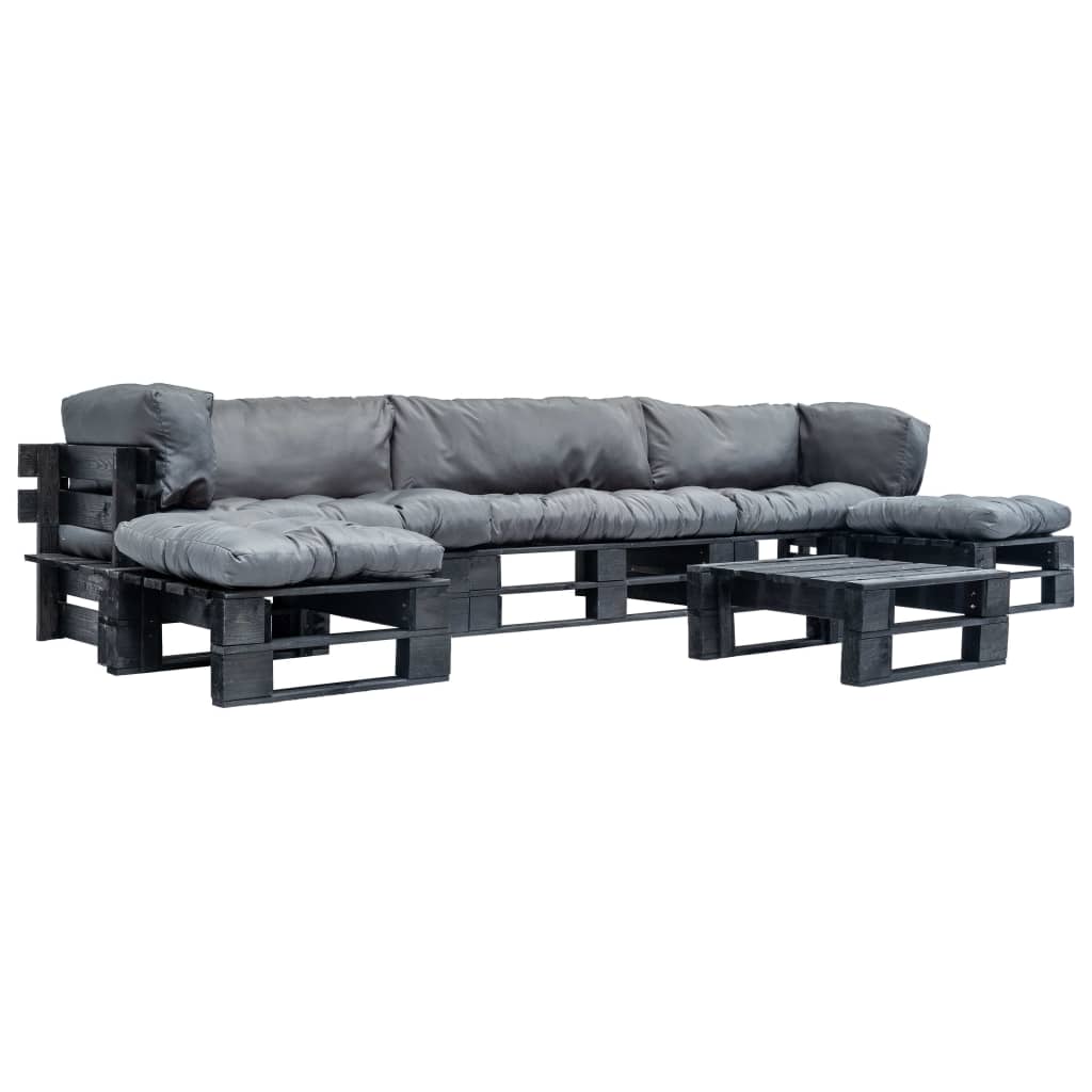 6-delige Loungeset pallet met grijze kussens hout is nu te koop bij PeponiXL, paradijselijk wonen!