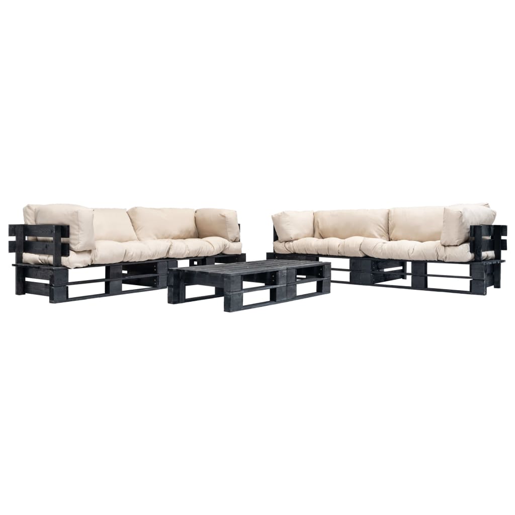 6-delige Loungeset pallet met zandkleurige kussens hout