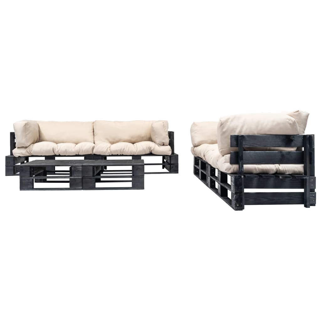 6-delige Loungeset pallet met zandkleurige kussens hout