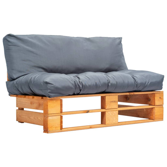 Tuinbank pallet met grijze kussens grenenhout is nu te koop bij PeponiXL, paradijselijk wonen!