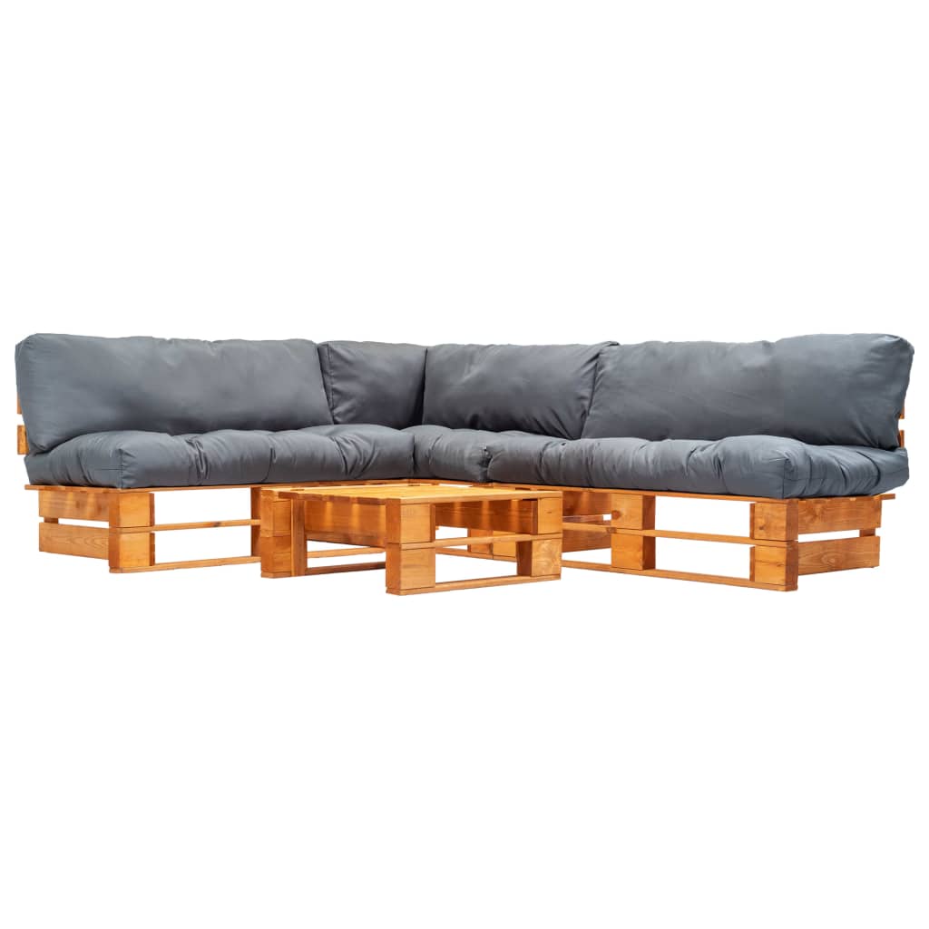 4-delige Loungeset pallet met grijze kussens hout is nu te koop bij PeponiXL, paradijselijk wonen!