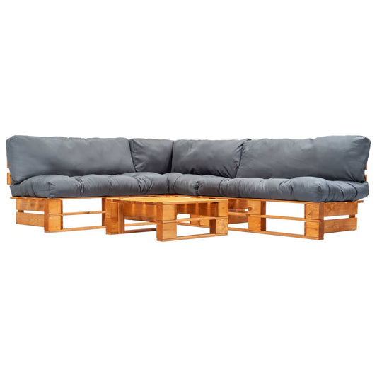 4-delige Loungeset pallet met grijze kussens hout is nu te koop bij PeponiXL, paradijselijk wonen!