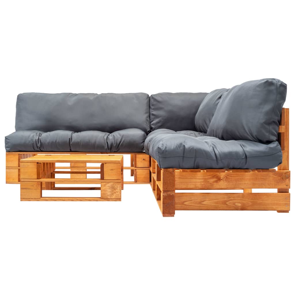 4-delige Loungeset pallet met grijze kussens hout is nu te koop bij PeponiXL, paradijselijk wonen!