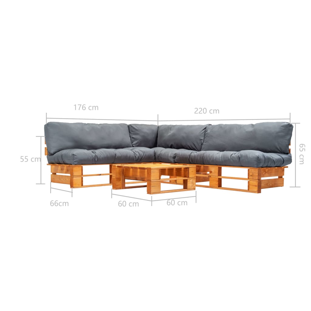 4-delige Loungeset pallet met grijze kussens hout is nu te koop bij PeponiXL, paradijselijk wonen!