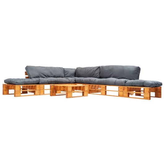6-delige Loungeset pallet met grijze kussens hout is nu te koop bij PeponiXL, paradijselijk wonen!