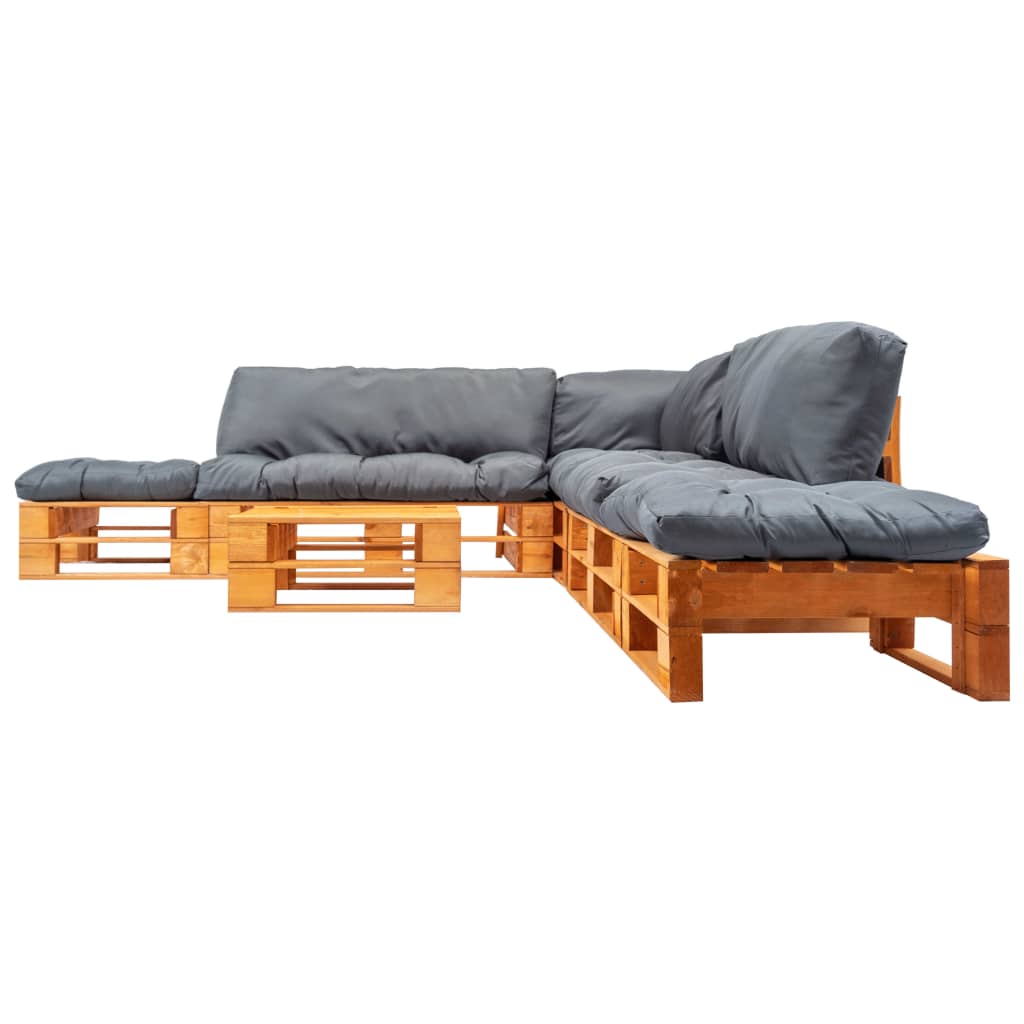 6-delige Loungeset pallet met grijze kussens hout is nu te koop bij PeponiXL, paradijselijk wonen!