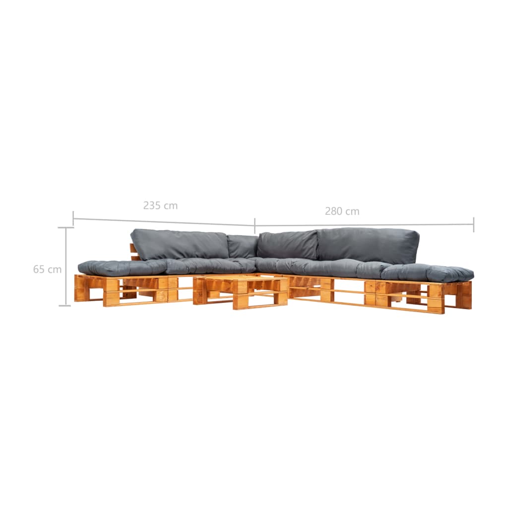 6-delige Loungeset pallet met grijze kussens hout is nu te koop bij PeponiXL, paradijselijk wonen!