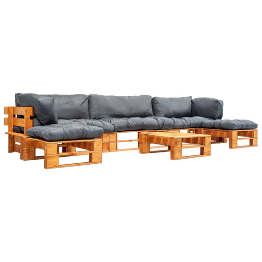 6-delige Loungeset pallet met grijze kussens hout is nu te koop bij PeponiXL, paradijselijk wonen!