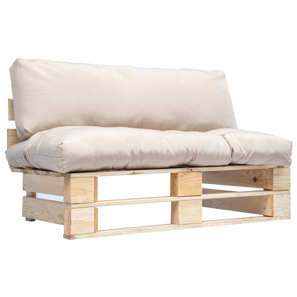 Tuinbank pallet met zandkleurige kussens grenenhout is nu te koop bij PeponiXL, paradijselijk wonen!
