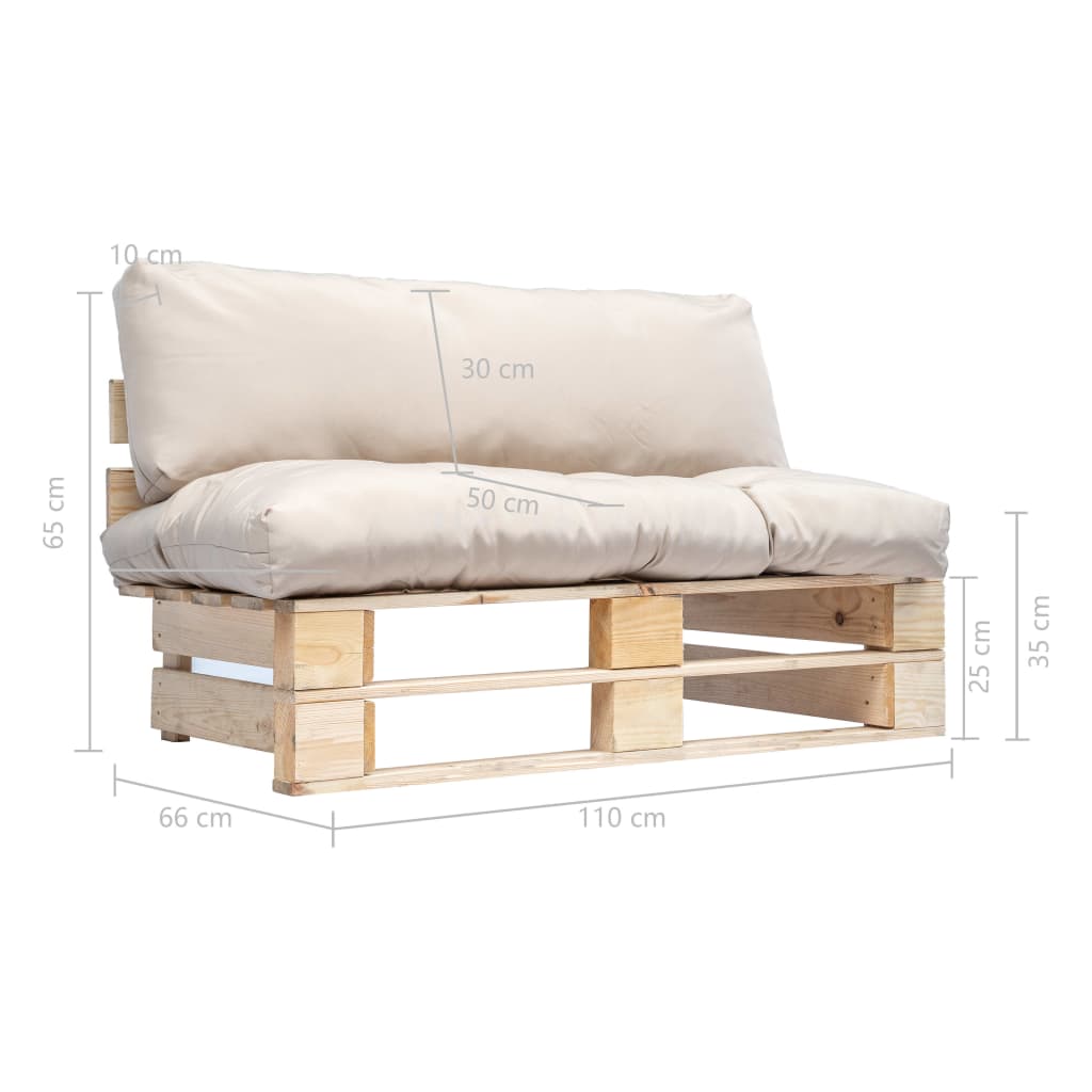 Tuinbank pallet met zandkleurige kussens grenenhout is nu te koop bij PeponiXL, paradijselijk wonen!