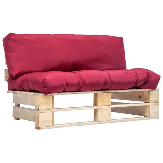 Tuinbank pallet met rode kussens grenenhout is nu te koop bij PeponiXL, paradijselijk wonen!