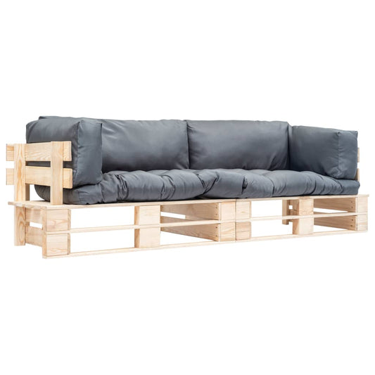 2-delige Tuinbankenset pallet met grijze kussens grenenhout is nu te koop bij PeponiXL, paradijselijk wonen!