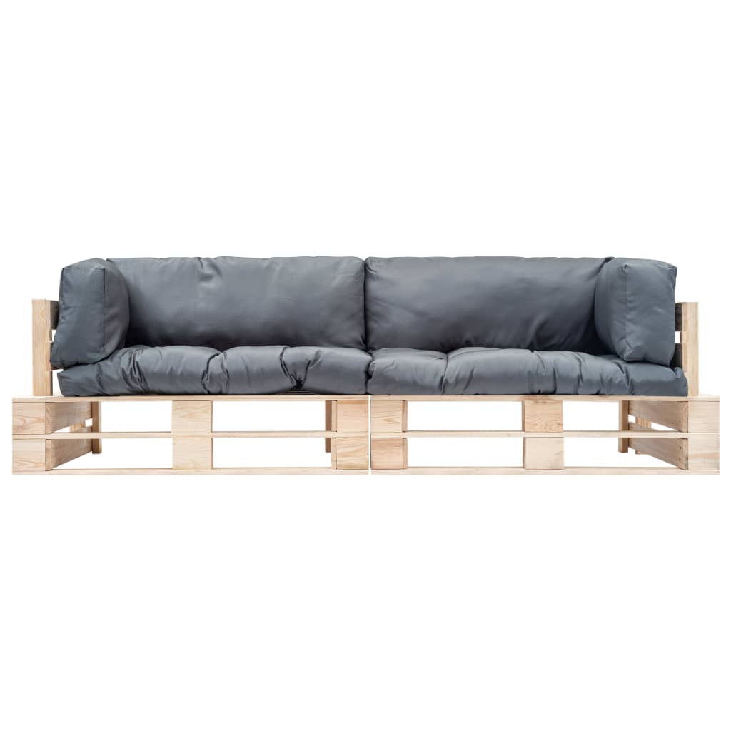 2-delige Tuinbankenset pallet met grijze kussens grenenhout is nu te koop bij PeponiXL, paradijselijk wonen!