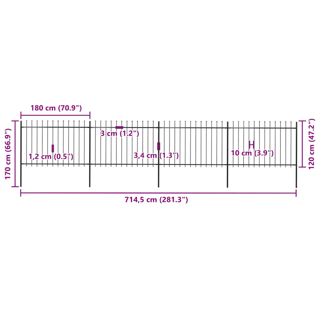 Tuinhek met speerpunt staal 714,5x120 cm zwart is nu te koop bij PeponiXL, paradijselijk wonen!