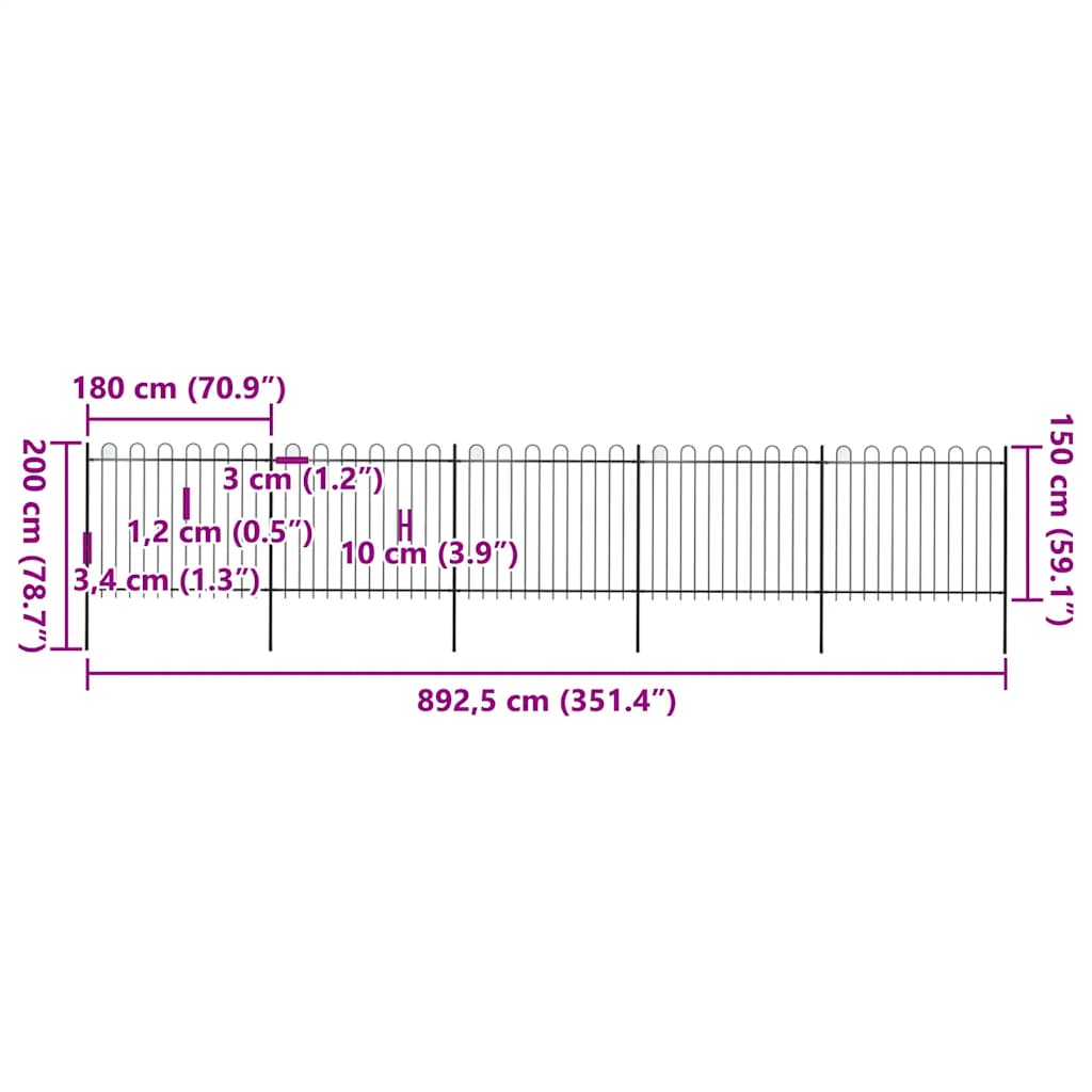 Tuinhek met ringtop staal 892,5x150 cm zwart is nu te koop bij PeponiXL, paradijselijk wonen!