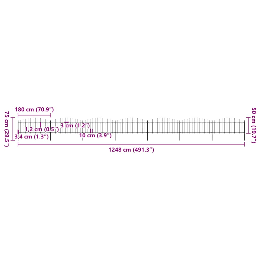 Tuinhek met speren bovenkant (0,5-0,75)x11,9 m staal zwart is nu te koop bij PeponiXL, paradijselijk wonen!