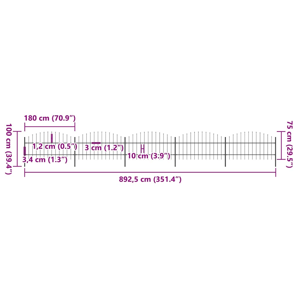 Tuinhek met speerpunt staal 892,5x100 cm zwart is nu te koop bij PeponiXL, paradijselijk wonen!