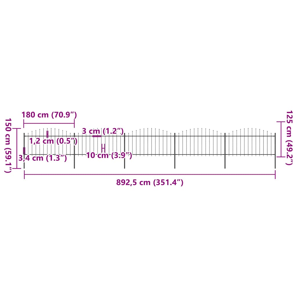 Tuinhek met speerpunt staal 892,5x150 cm zwart is nu te koop bij PeponiXL, paradijselijk wonen!