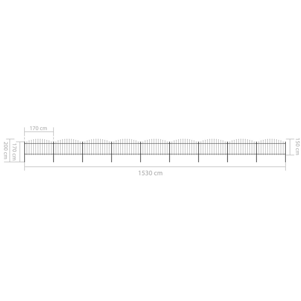 Tuinhek met speerpunt staal 1603,5x150 cm zwart is nu te koop bij PeponiXL, paradijselijk wonen!