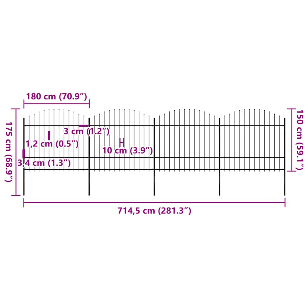 Tuinhek met speerpunt staal 714,5x175 cm zwart is nu te koop bij PeponiXL, paradijselijk wonen!