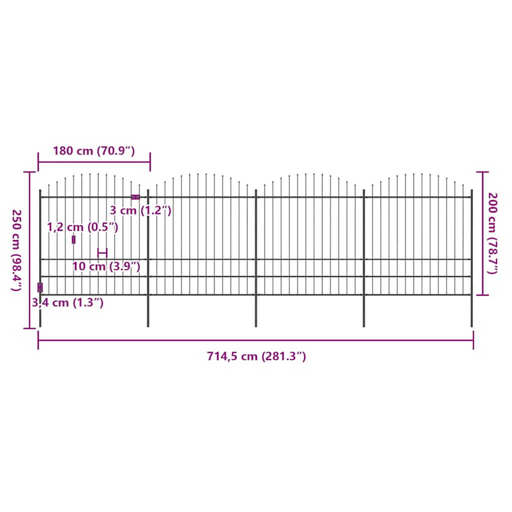 Tuinhek met speerpunt staal 714,5x200 cm zwart is nu te koop bij PeponiXL, paradijselijk wonen!