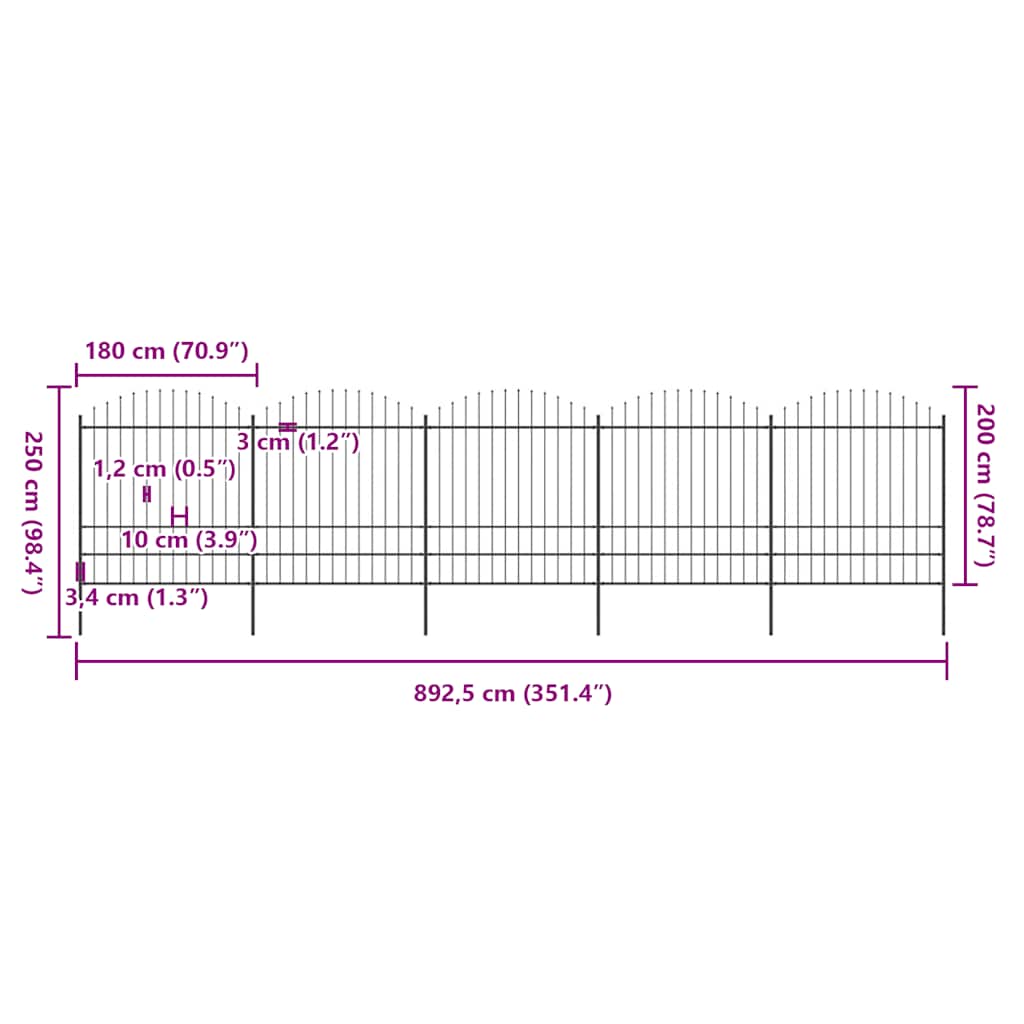 Tuinhek met speerpunt staal 892,5x200 cm zwart is nu te koop bij PeponiXL, paradijselijk wonen!
