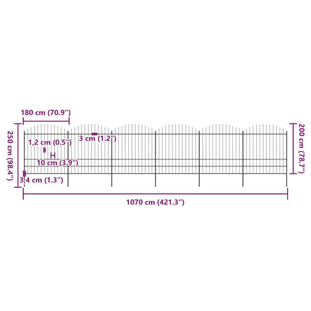 Tuinhek met speerpunt staal 1070x200 cm zwart is nu te koop bij PeponiXL, paradijselijk wonen!