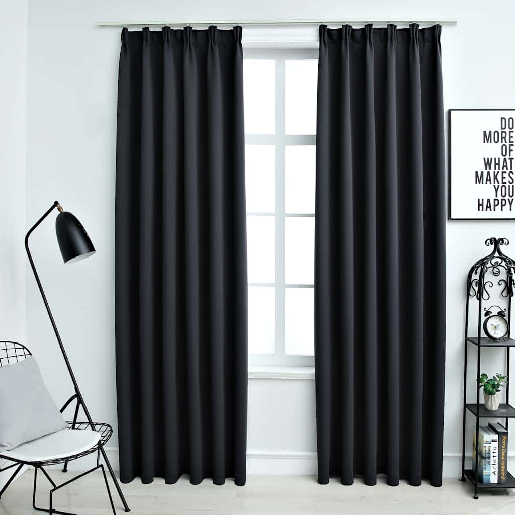 Gordijnen verduisterend met haken 2 st 140x225 cm zwart is nu te koop bij PeponiXL, paradijselijk wonen!