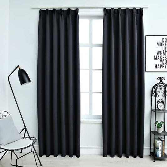 Gordijnen verduisterend met haken 2 st 140x245 cm zwart is nu te koop bij PeponiXL, paradijselijk wonen!