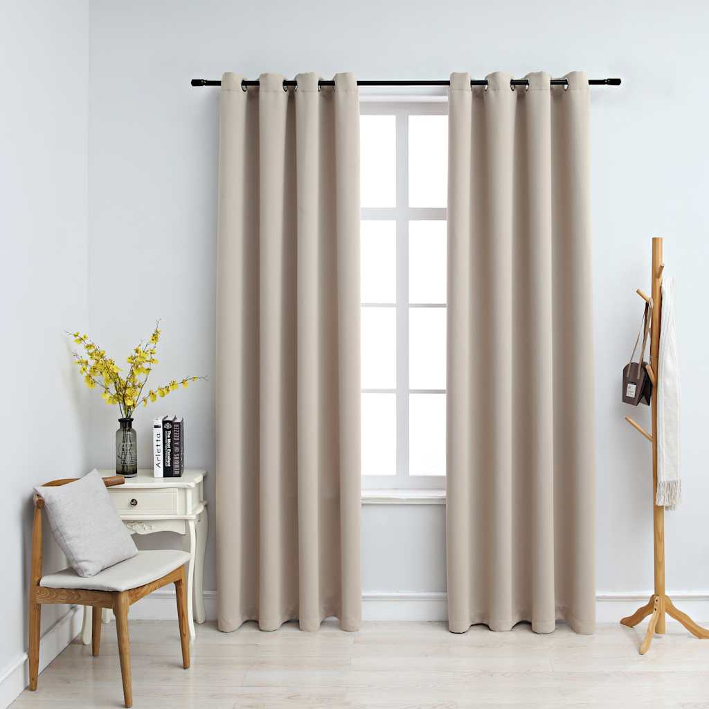 Gordijn verduisterend met metalen ringen 2 st 140x225 cm beige is nu te koop bij PeponiXL, paradijselijk wonen!