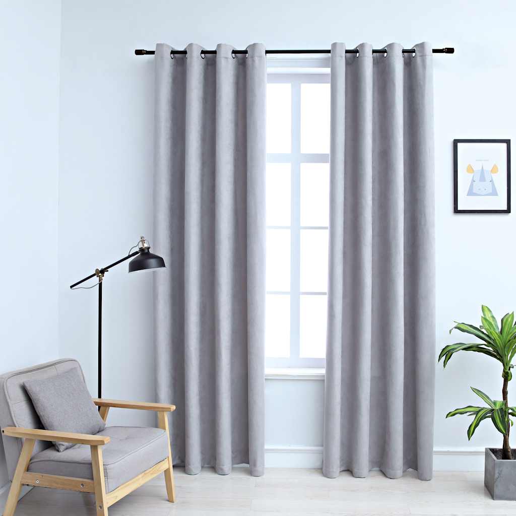 Gordijn verduisterend met metalen ringen 2 st 140x225 cm grijs is nu te koop bij PeponiXL, paradijselijk wonen!