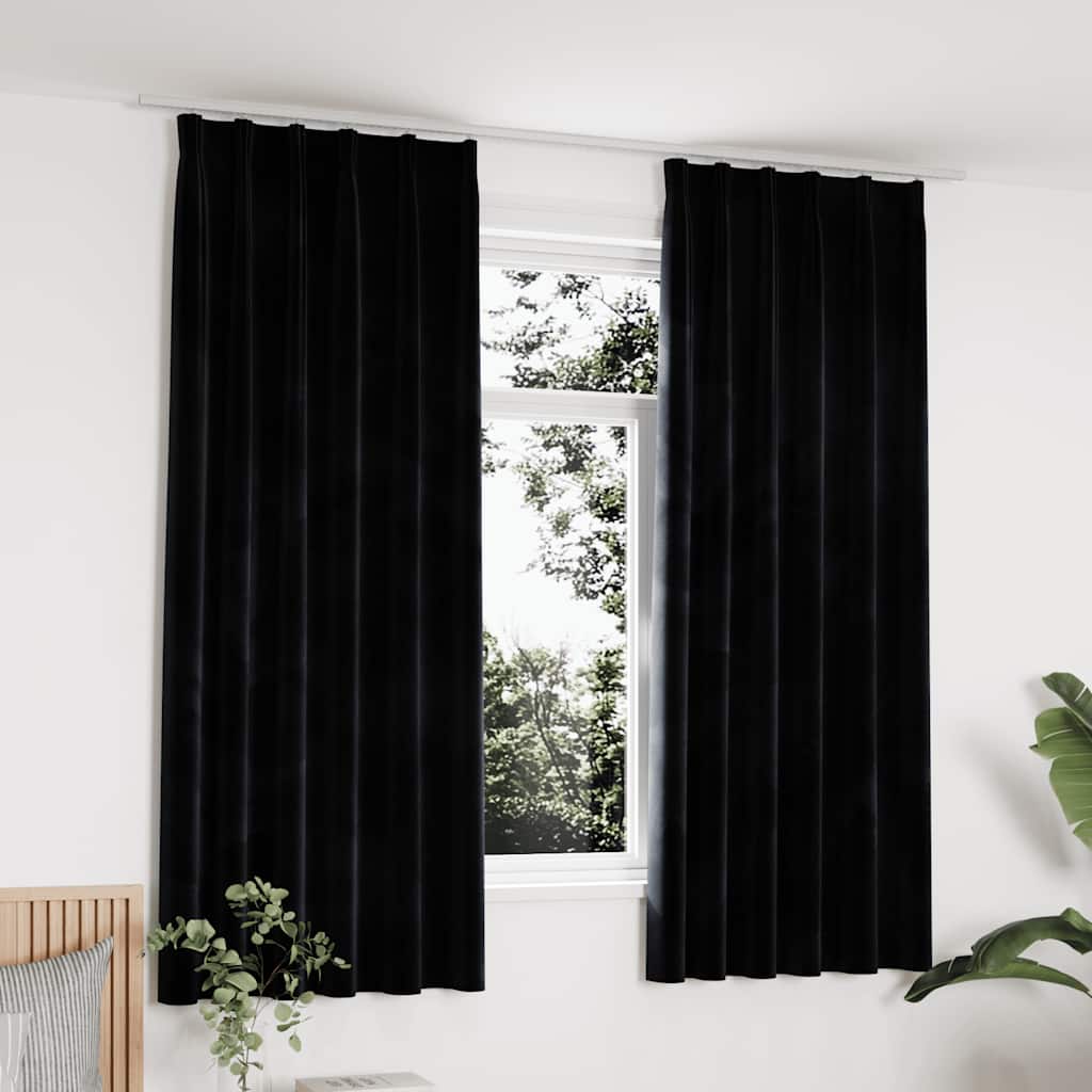 Gordijnen verduisterend 2 st met haken 140x175 cm fluweel zwart is nu te koop bij PeponiXL, paradijselijk wonen!