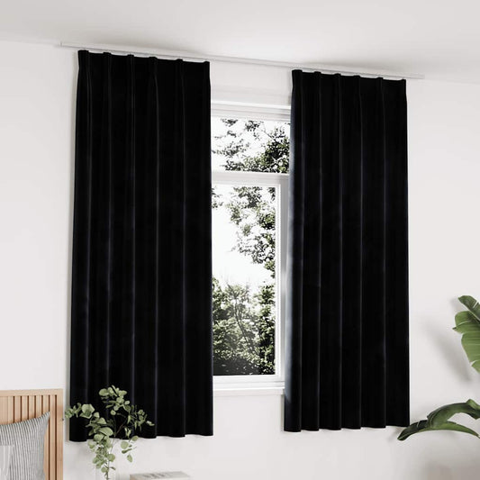 Gordijnen verduisterend 2 st met haken 140x175 cm fluweel zwart is nu te koop bij PeponiXL, paradijselijk wonen!