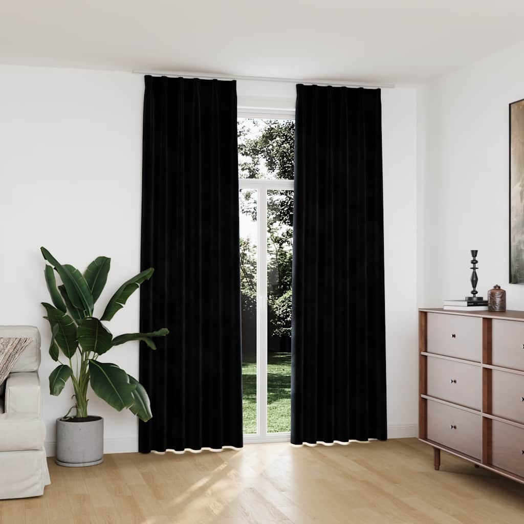 Gordijnen verduisterend 2 st met haken 140x245 cm fluweel zwart is nu te koop bij PeponiXL, paradijselijk wonen!