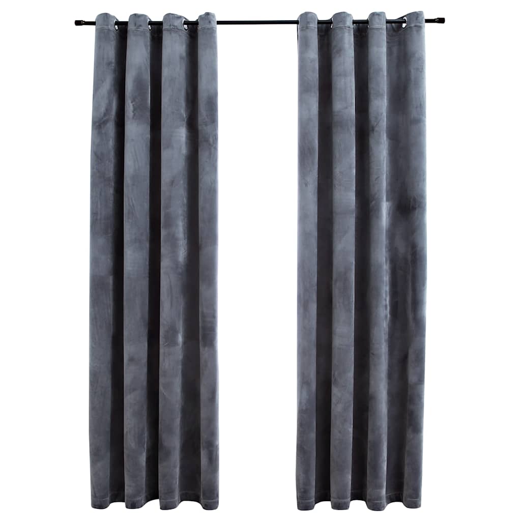 Gordijn verduisterend met ringen 2 st 140x225 cm fluweel grijs is nu te koop bij PeponiXL, paradijselijk wonen!