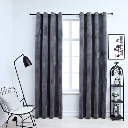Gordijn verduisterend met ringen 2 st 140x225 cm fluweel grijs is nu te koop bij PeponiXL, paradijselijk wonen!