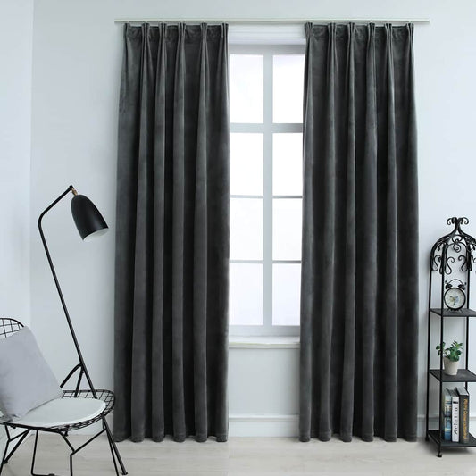 Gordijnen verduisterend 2 st met haken 140x225 cm fluweel antraciet is nu te koop bij PeponiXL, paradijselijk wonen!