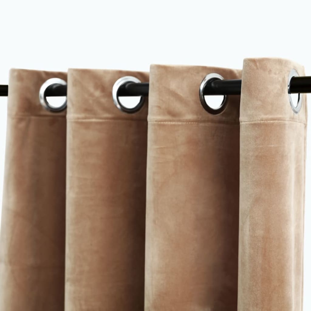Gordijn verduisterend met ringen 2 st 140x225 cm fluweel beige is nu te koop bij PeponiXL, paradijselijk wonen!