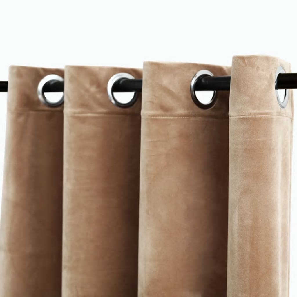Gordijn verduisterend met ringen 2 st 140x245 cm fluweel beige is nu te koop bij PeponiXL, paradijselijk wonen!