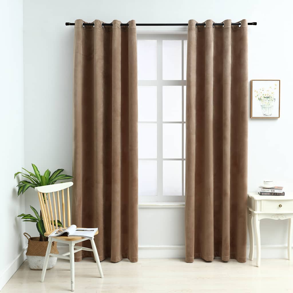 Gordijn verduisterend met ringen 2 st 140x245 cm fluweel beige is nu te koop bij PeponiXL, paradijselijk wonen!