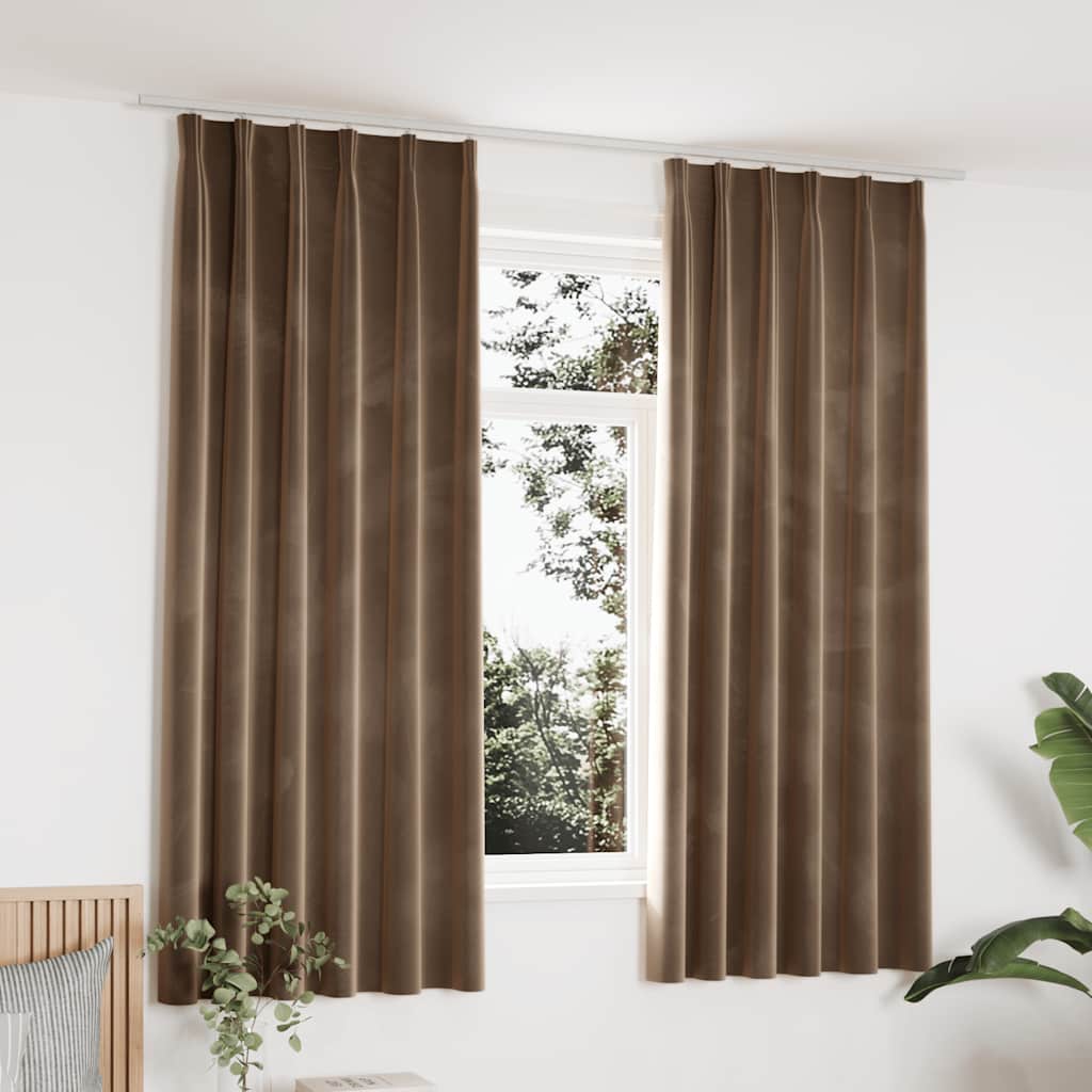 Gordijnen verduisterend 2 st met haken 140x175 cm fluweel beige is nu te koop bij PeponiXL, paradijselijk wonen!