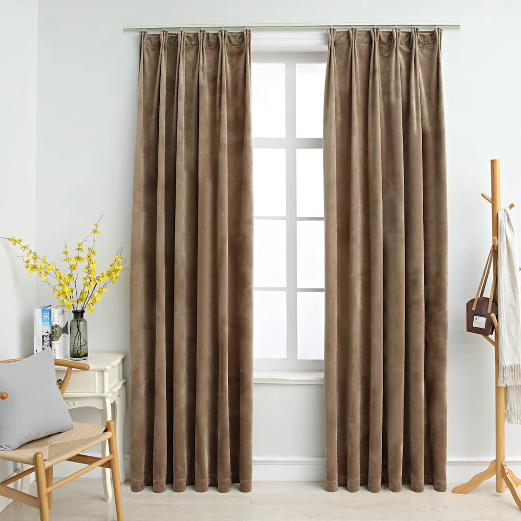 Gordijnen verduisterend 2 st met haken 140x225 cm fluweel beige is nu te koop bij PeponiXL, paradijselijk wonen!