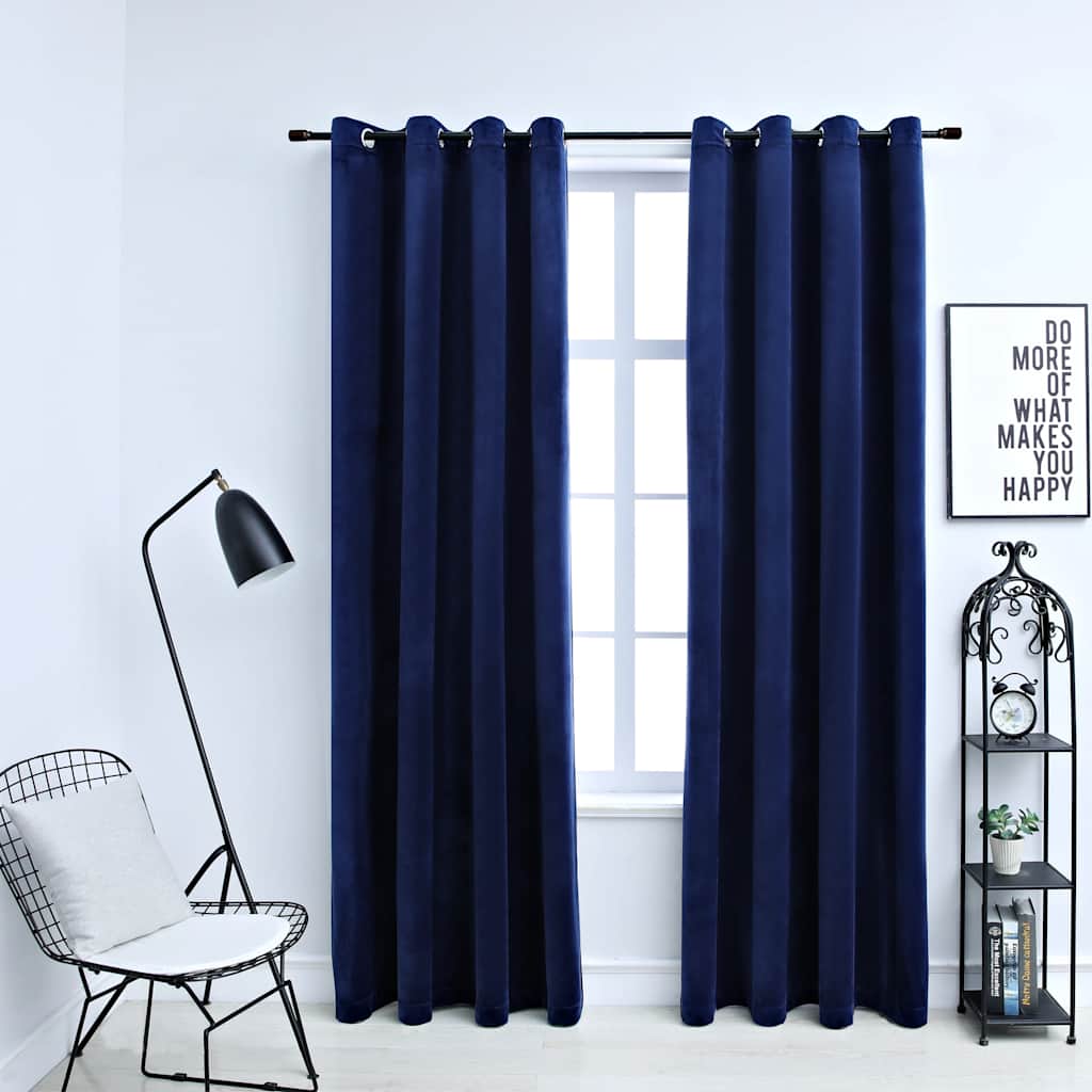 Gordijn verduisterend met ringen 2 st 140x175 cm fluweel blauw is nu te koop bij PeponiXL, paradijselijk wonen!