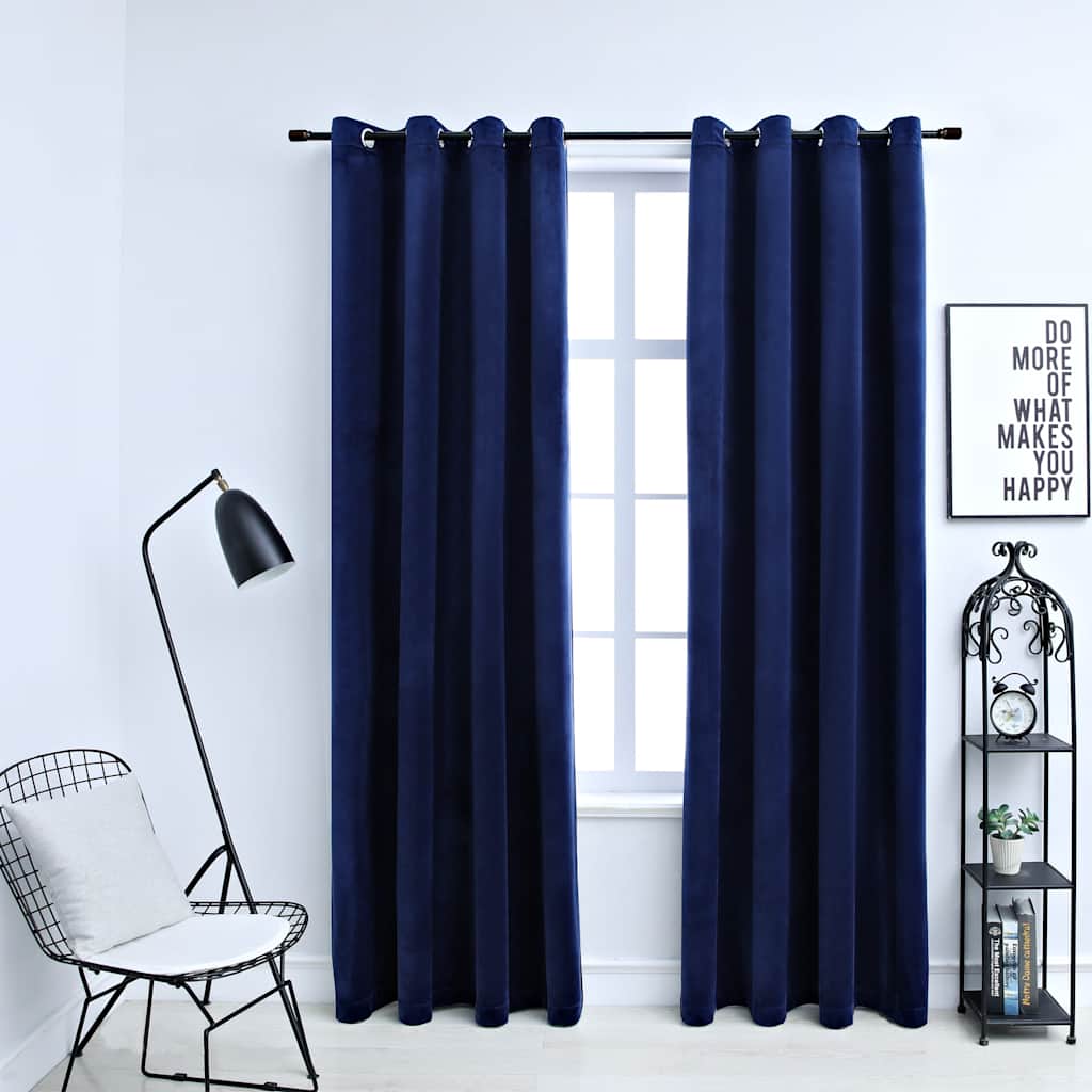 Gordijn verduisterend met ringen 2 st 140x225 cm fluweel blauw is nu te koop bij PeponiXL, paradijselijk wonen!