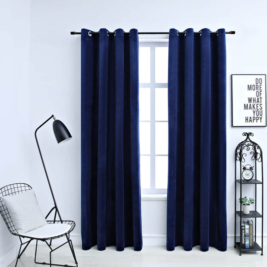 Gordijn verduisterend met ringen 2 st 140x225 cm fluweel blauw is nu te koop bij PeponiXL, paradijselijk wonen!