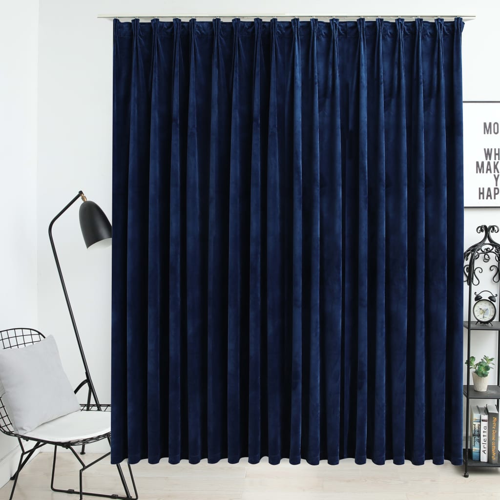 Gordijn verduisterend met haken 290x245 cm fluweel blauw is nu te koop bij PeponiXL, paradijselijk wonen!