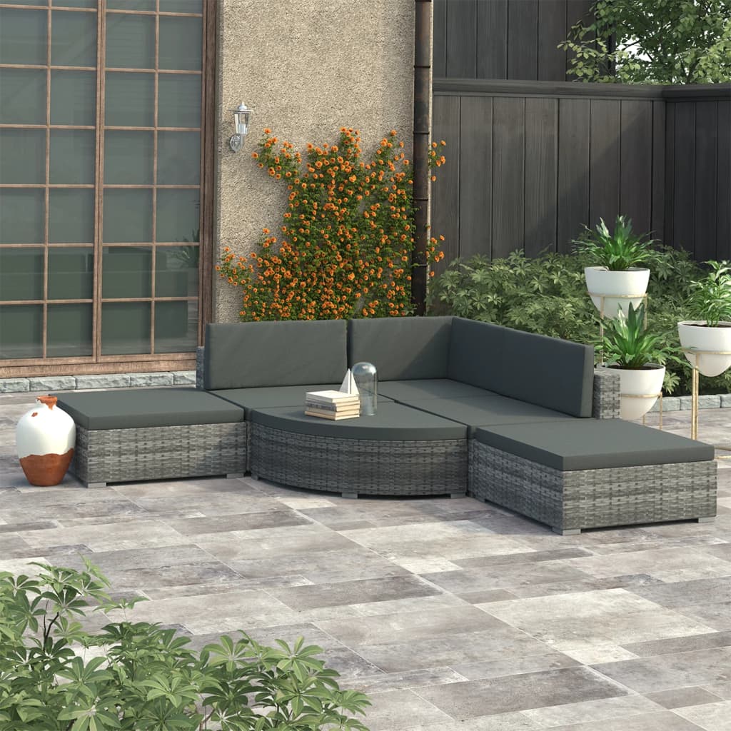 6-delige Loungeset met kussens poly rattan grijs is nu te koop bij PeponiXL, paradijselijk wonen!
